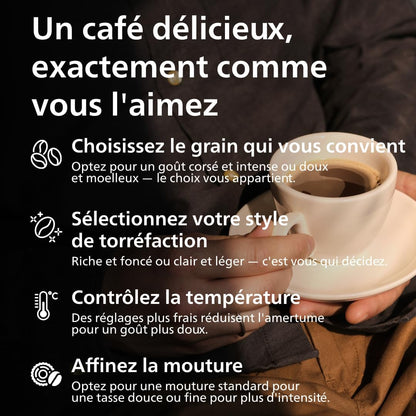 Machine À Café Grain 2200, 2 Boissons, Mousseur À Lait, Noir Mat | Expresso Broyeur Avec Écran Tactile, Mousseur À Lait Classique, Aroma Extract, Broyeur 100% Céramique, App Homeid (EP2220/10)