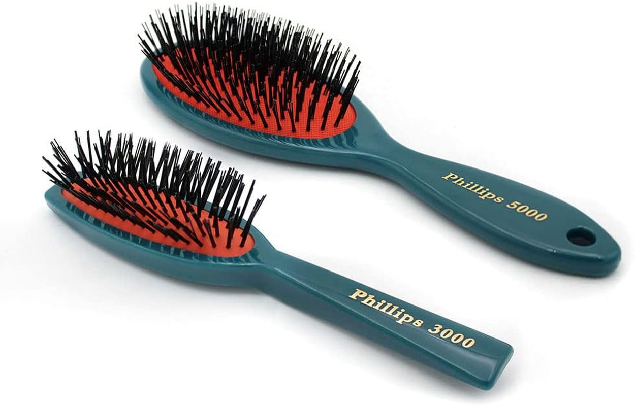 Lot De Brosses À Cheveux Rembourrées 3000 + 5000 – Taille Sac À Main + Brosses De Taille Complète, Couleur Sarcelle Avec Motifs Floraux, Brosses À Cheveux En Nylon Pour Femme