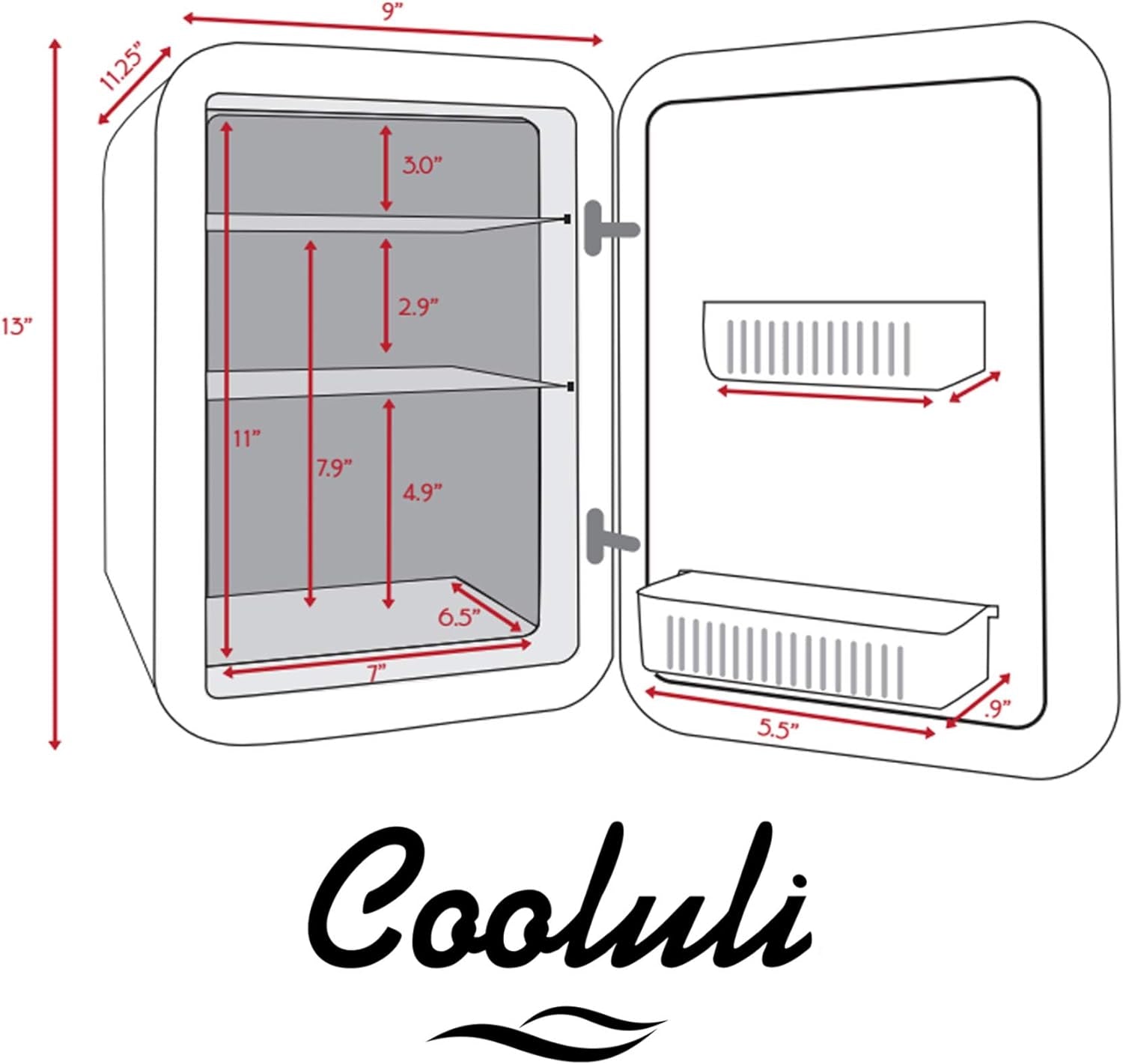 Cooluli Mini Réfrigérateur 10 L Pour Chambre À Coucher, Voiture, Bureau Et Dortoir Universitaire – Glacière Et Réchauffeur Portable 12 V Pour Nourriture, Boissons, Soins De La Peau, Beauté, Maquillage
