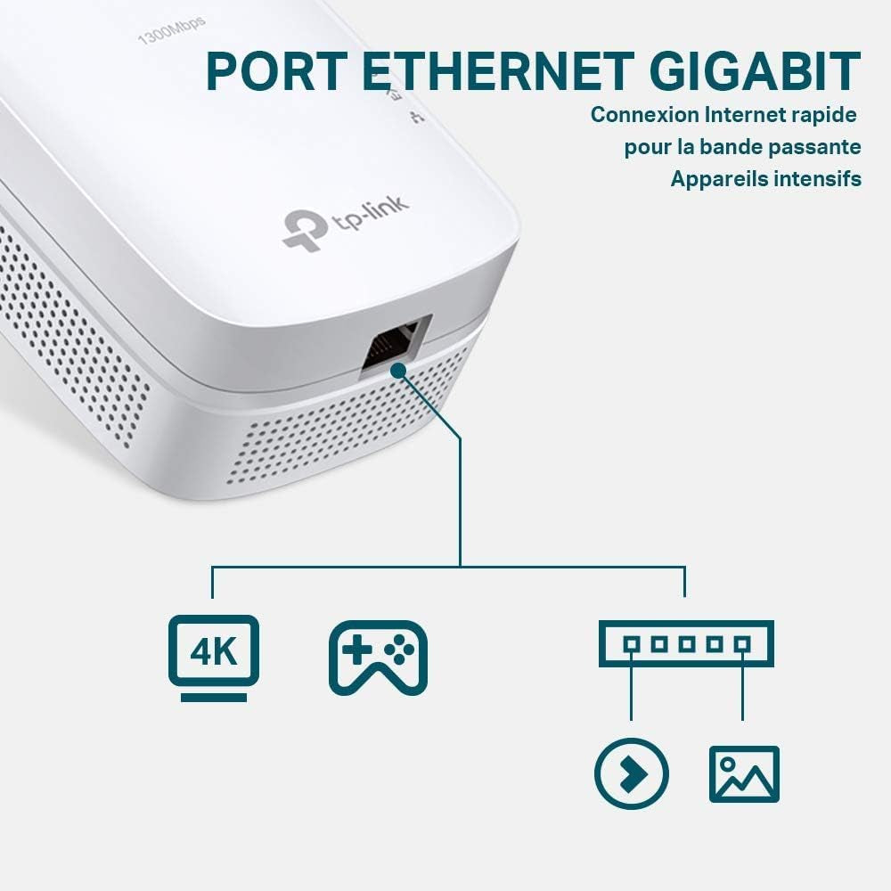 CPL 1300 Mbps Avec 1 Port Ethernet Gigabit Et Prise Intégrée, Kit De 2, 2×2 MU-MIMO - Solution Idéale Pour Profiter Du Service Multi-Tv, 4K Et Des Jeux En Ligne À La Maison (TL-PA8015P KIT) | Compatible Toutes Box Fibre, Plug & Play, Profitez D'Une Connex