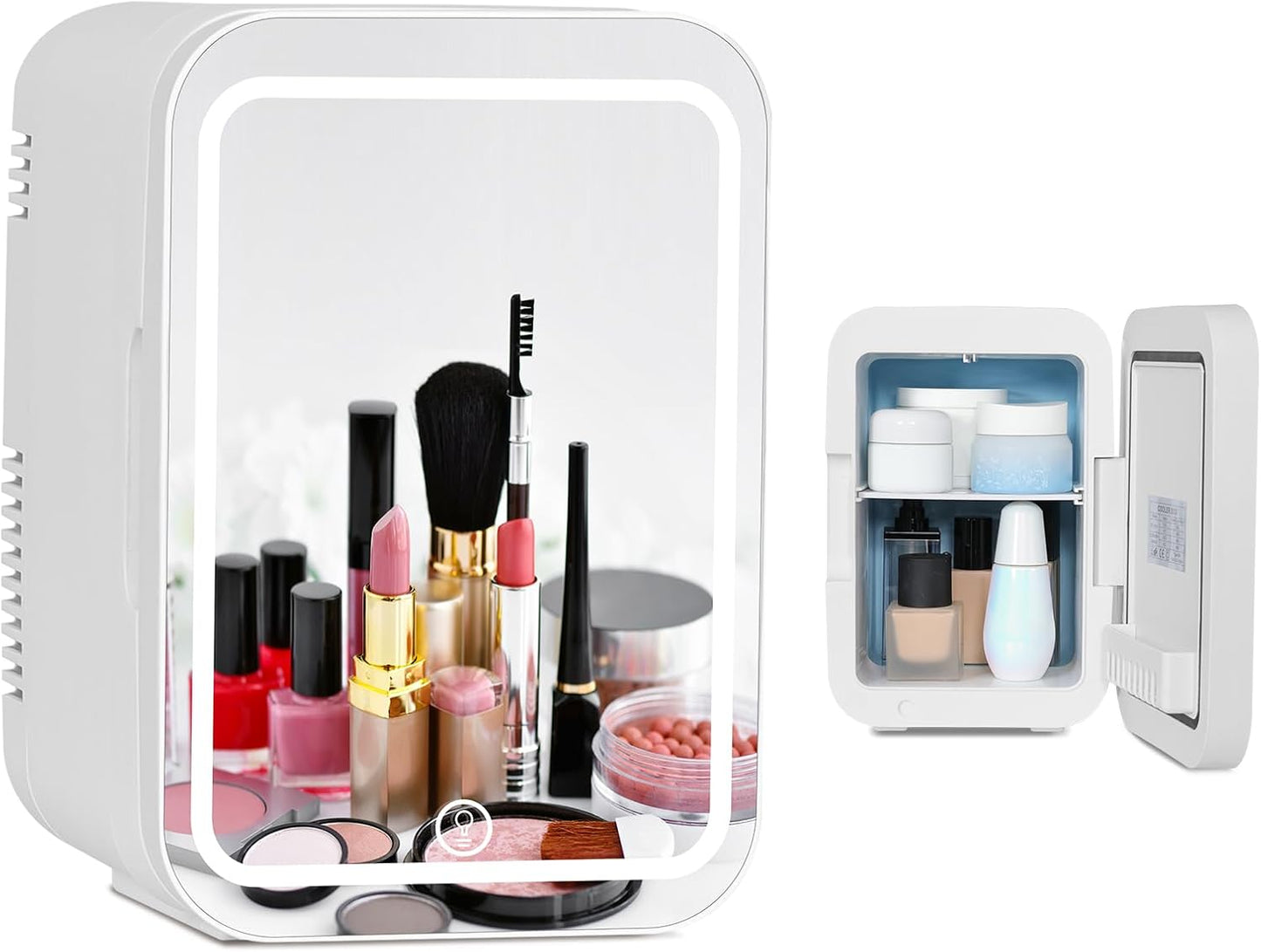 YOURLITE Mini Frigo De Chambre 2 En 1 4 Litres Avec Miroir Led À Intensité Variable, Mini Réfrigérateur Portable Ac/Dc Pour Cosmétiques Réfrigérés, Produits De Soins De La Peau Et Aliments