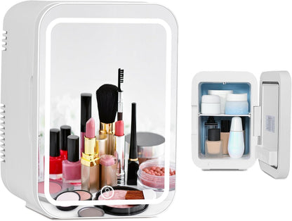 YOURLITE Mini Frigo De Chambre 2 En 1 4 Litres Avec Miroir Led À Intensité Variable, Mini Réfrigérateur Portable Ac/Dc Pour Cosmétiques Réfrigérés, Produits De Soins De La Peau Et Aliments