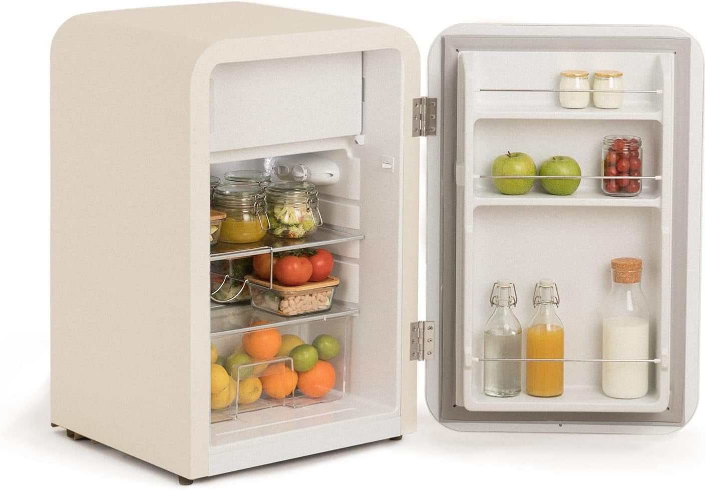 / RETRO FRIDGE 83.5 Silver/Réfrigérateur Blanc Cassé Avec Poignée Argent/Pratique Et Fonctionnel, Matériaux Résistants