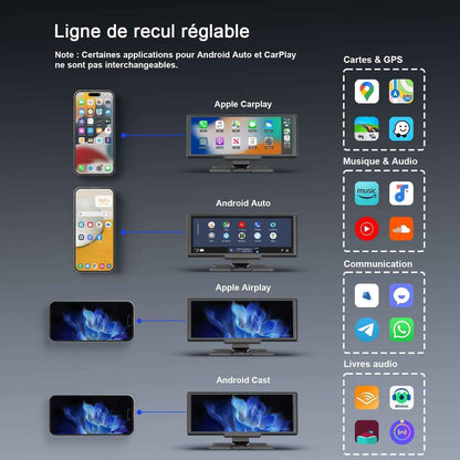 9,26'' Carplay Voiture Apple Carplay & Android Auto, Dashcam Avant | 4K + Caméra De Recul HD, 60FPS, Mise À Jour OTA, GPS, Commande Vocale, Mirror Link, Bluetooth 5.2, AUX, Fm，Avec 64Go Carte