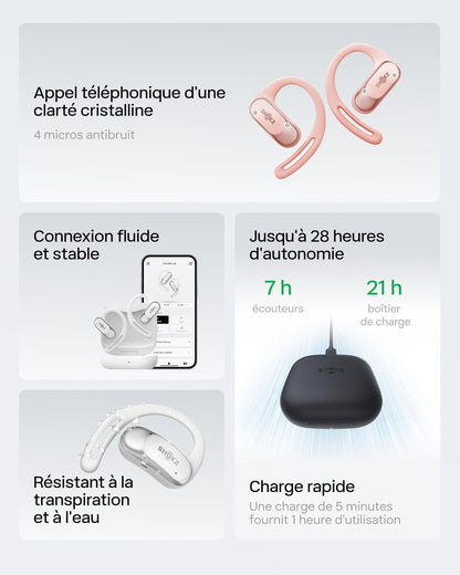 Openfit Air Écouteurs À Oreilles Libres, Charge Rapide - Noir | Bluetooth Sans Fil Avec Microphone, Crochet D’Oreille Air, Charge Rapide, 28 H D’Autonomie, Étanchéité IP54 Pour Le Sport