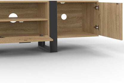 - Meuble TV 160 Cm Phoenix Avec Rangements Bois Et Noir