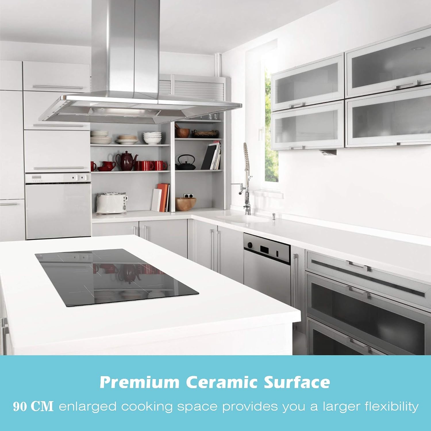 Plaque Induction 90 Cm, Plaque De Cuisson Induction 5 Feux, 9300W Avec Protection Contre L'Arrêt Automatique, Minuterie, Sécurité Enfants, Commande Tactile, 220-240V