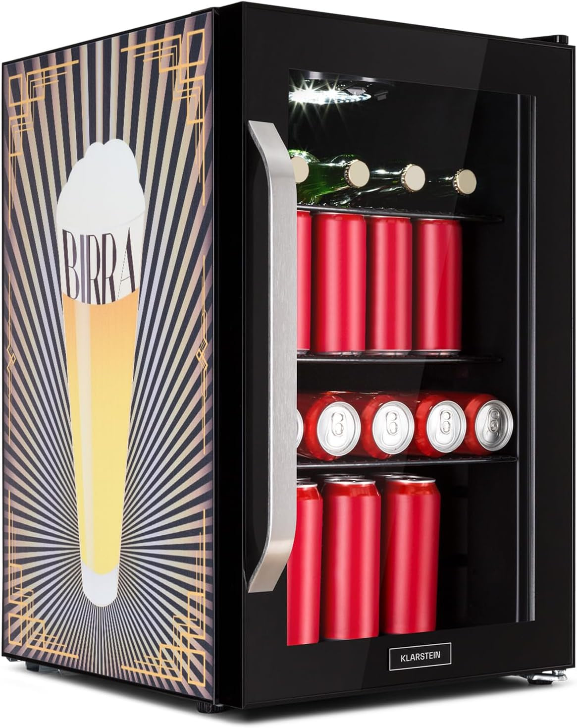 Réfrigérateur 70L, Mini Réfrigérateur Silencieux Avec Étagères Amovibles, Porte Vitrée & LED, Adapté À L'Extérieur, 0-10°C