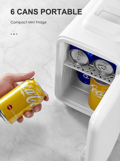 Mini Frigo De Chambre 4L/6 Canettes, Petit Frigo Portable 240V/12V, Mode Silencieux, Fonction Chaud Et Froid, Refrigerateur Petit, Frigo Bar (Blanc)