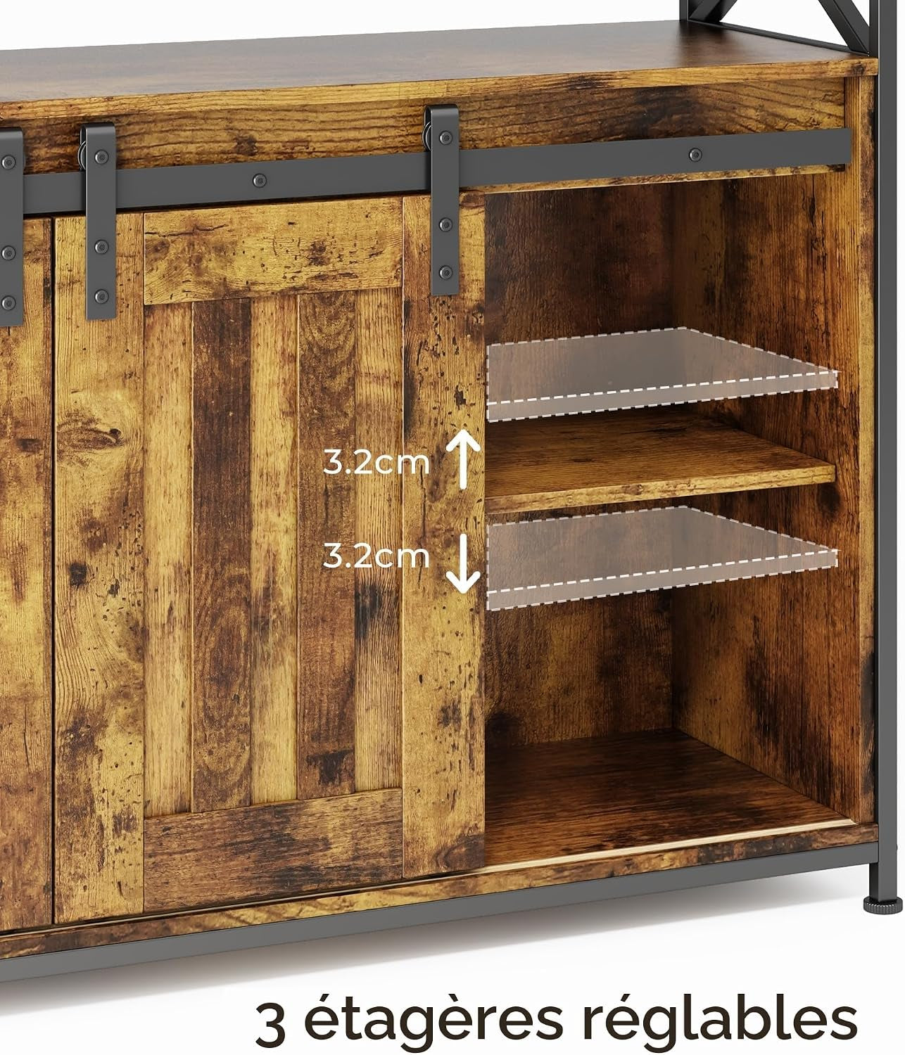 Buffet De Salon, Meuble De Rangement, Rétro | Style Campagnard, 2 Portes Coulissantes, Étagères Réglables, Structure MDF, Pour Salon Et Salle À Manger, 33 X 100 X 80 Cm