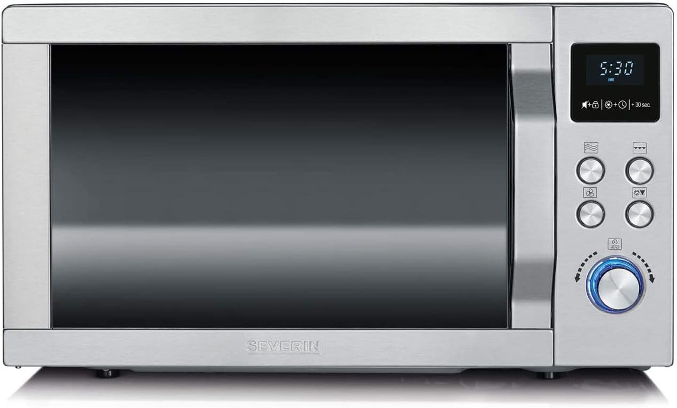 Four Micro-Ondes, Gril, Chaleur Tournante 2 150W, 25L, 10 Niveaux De Puissance, Plaque À Pizza (Ø 28 Cm), Inox, MW 7754