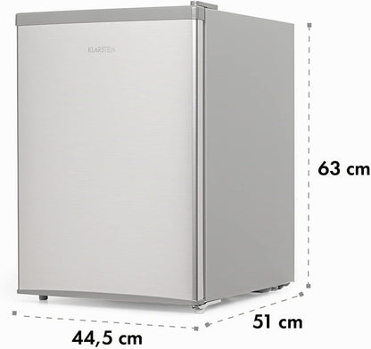 KLARSTEIN Cool Kid - Réfrigérateur À Boissons, Mini-Réfrigérateur, Mini-Bar, 66 Litres, Classe D'Efficacité Énergétique E, 109 Kwh/An, Sur Pied, 45X63X51 Cm (Lxhxp), 42Db, Gris Argent