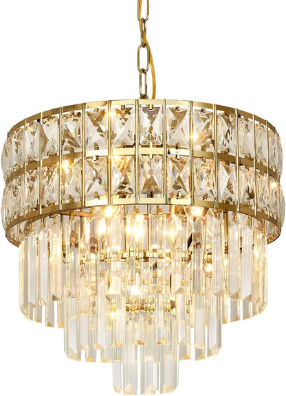 Lustre Moderne En Cristal Luminaire Finition Or, Lampe Pendante Ronde En Cristal, Pour Salon, Salle À Manger, Restaurant, E14 X 4, Ø40Cm