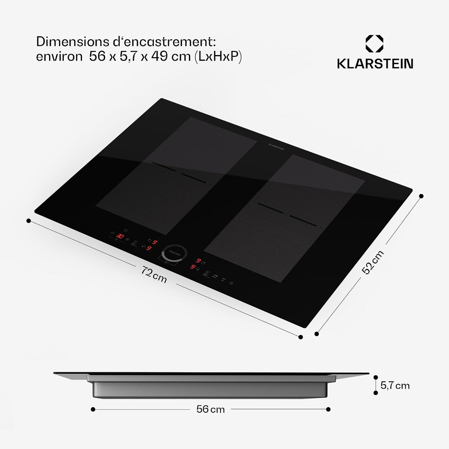 Klarstein Plaque À Induction, Plaque Vitrocéramique, Table À Induction 7000 W 4 Plaques, Table À Intégrée Avec Écran Tactile Et Minuterie, De Cuisson Moderne Avec Protection Contre La Surchauffe