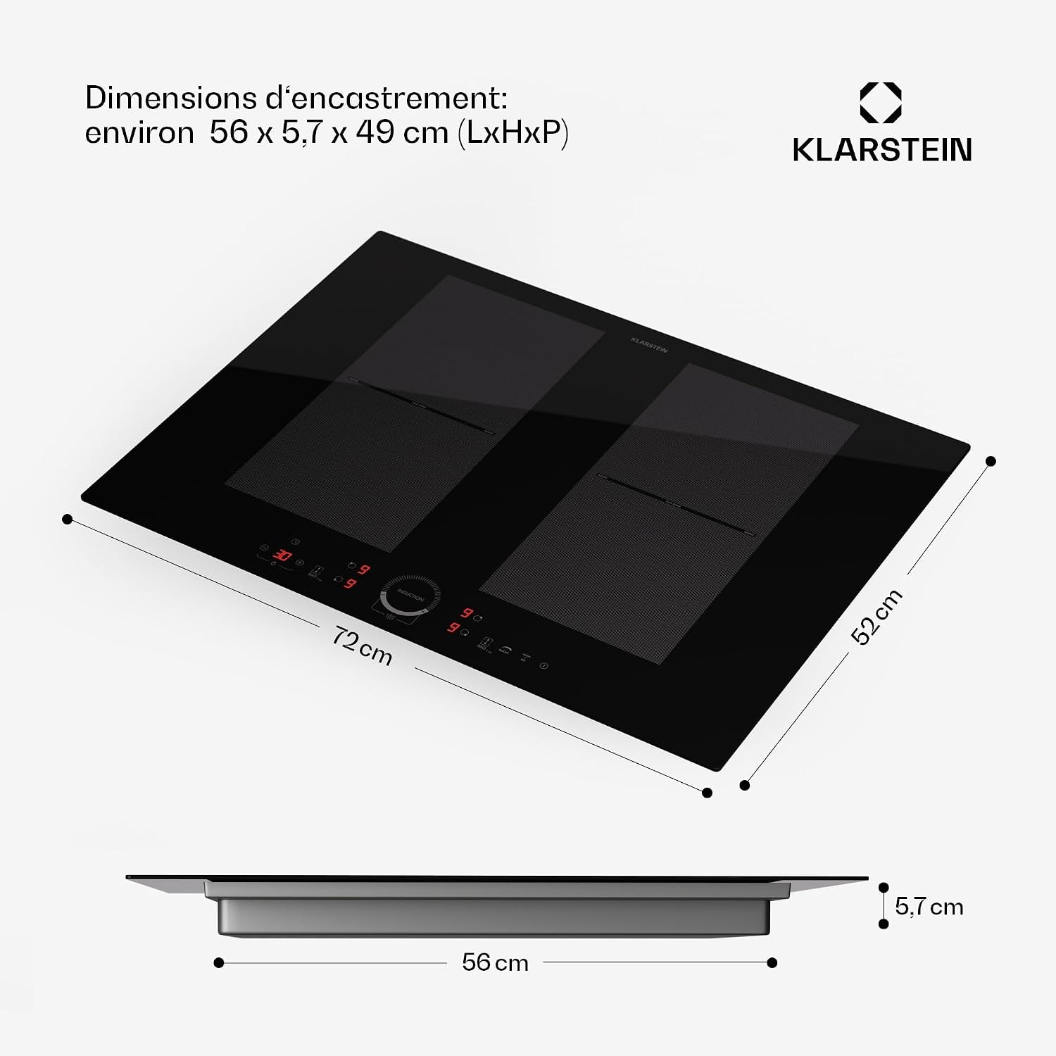 Klarstein Plaque À Induction, Plaque Vitrocéramique, Table À Induction 7000 W 4 Plaques, Table À Intégrée Avec Écran Tactile Et Minuterie, De Cuisson Moderne Avec Protection Contre La Surchauffe