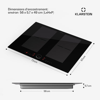 Klarstein Plaque À Induction, Plaque Vitrocéramique, Table À Induction 7000 W 4 Plaques, Table À Intégrée Avec Écran Tactile Et Minuterie, De Cuisson Moderne Avec Protection Contre La Surchauffe