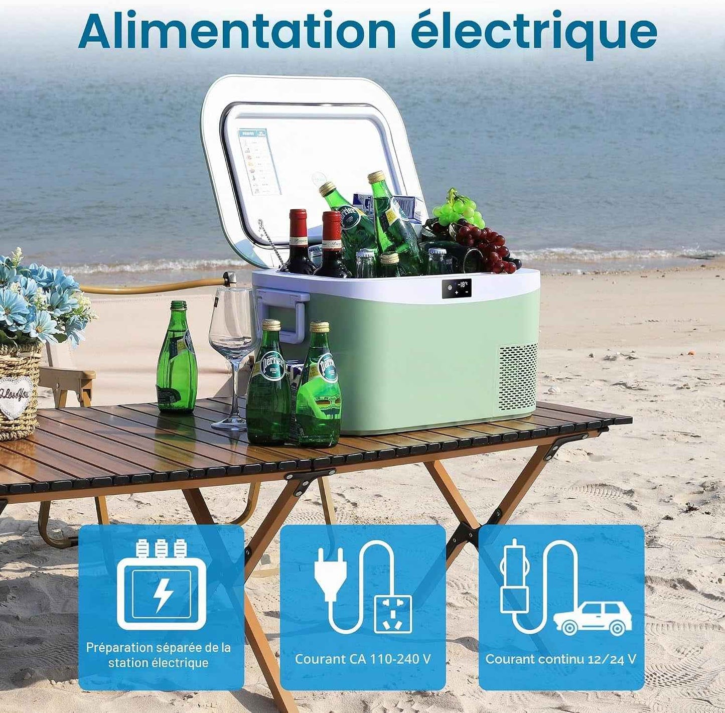 BINGI Compresseur Glacière Portable 12,8 Litres 12/24 V CC Et 230 V AC, Mini Réfrigérateur Pour Voiture, Camion, Camping, Camping-Car Et Maison