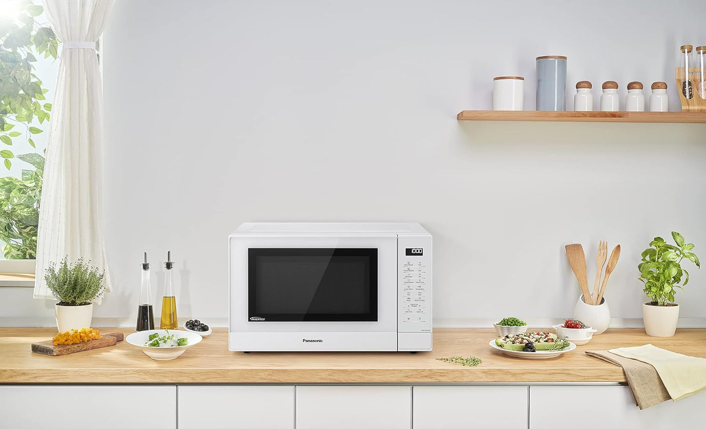 NN-ST45KWEPG Four À Micro-Ondes À Inverter Avec Plateau Tournant, 32 Litres, Acier Inoxydable, 1000 W, 21 Programmes Automatiques, 7 Niveaux De Puissance, Écran LCD, Menu Junior, Blanc