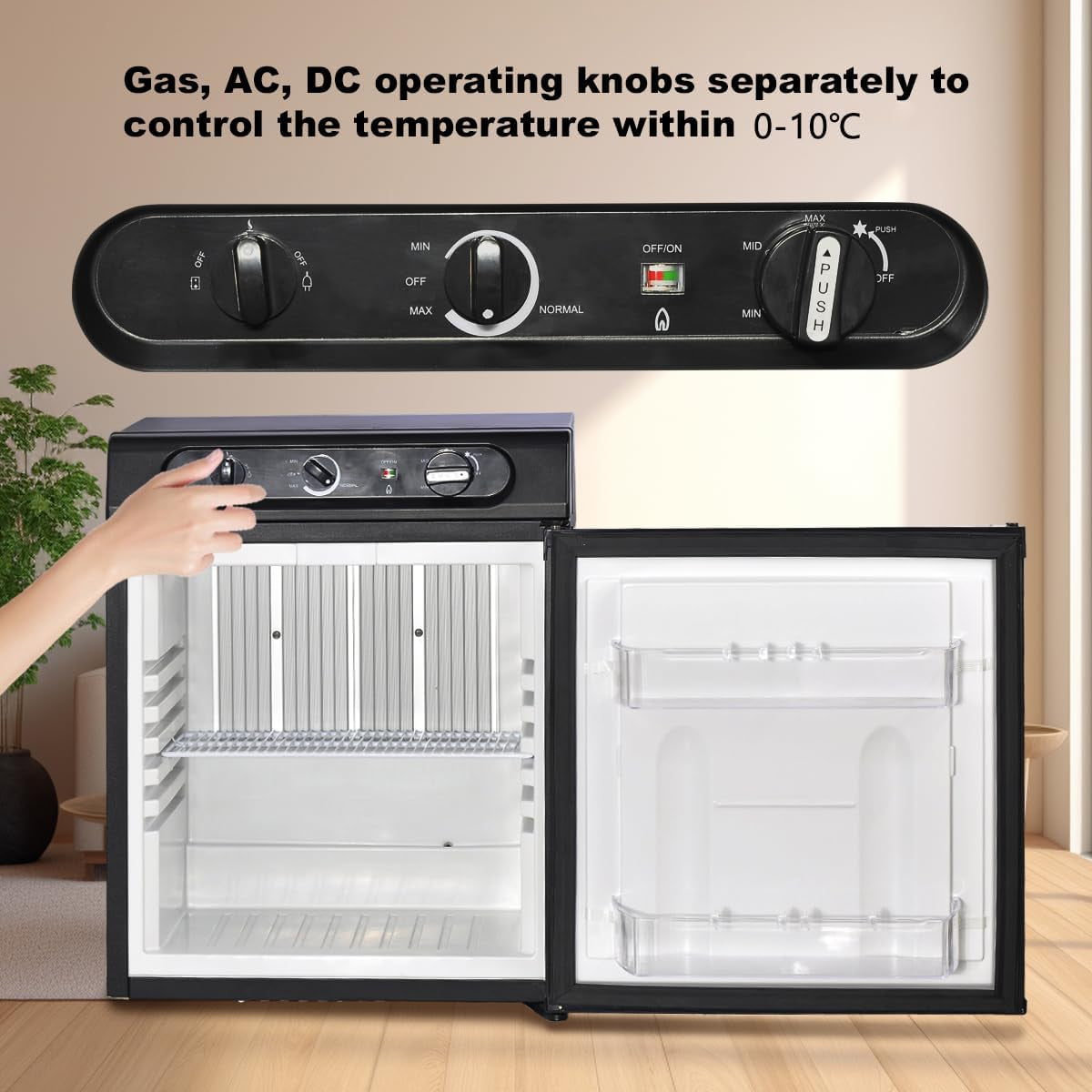 Frigo Trimixte 12V 220V Gaz, Frigo Camping Gaz, 40L, Silencieux Mini Frigo Bar, Mini Réfrigérateur Pour Camping Car Caravane Camion, Noir