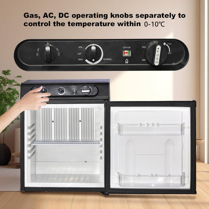 Frigo Trimixte 12V 220V Gaz, Frigo Camping Gaz, 40L, Silencieux Mini Frigo Bar, Mini Réfrigérateur Pour Camping Car Caravane Camion, Noir