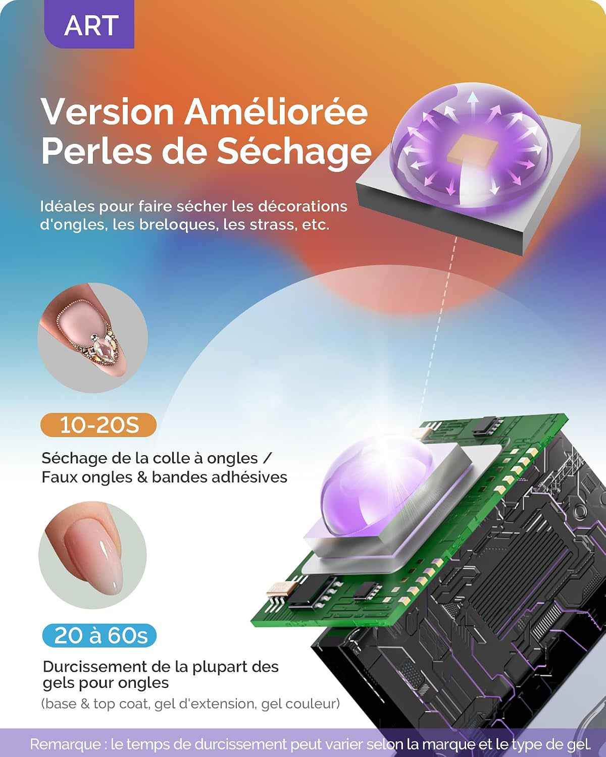 Lampe UV Ongles Gel ART01R Mini Lampe UV Pour Voyage & Retouche | Sans Fil, Rechargeable, Modes Minuterie 20S/60S, Séchage Rapide, Affichage LED, Petite Lampe UV Pour Vernis À Ongles Gel