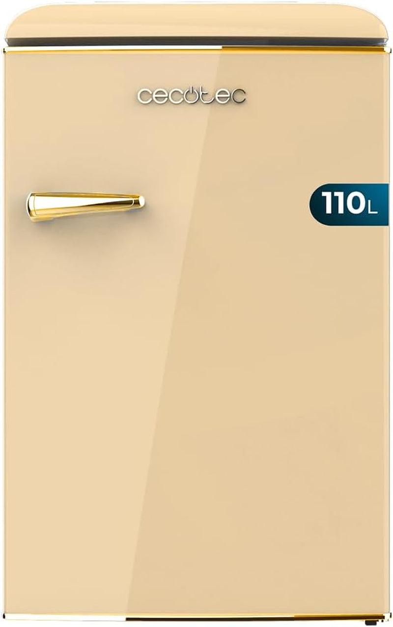 Mini Frigo Réfrigérateur Rétro Bolero Coolmarket TT Origin 110 Beige E. Mini Frigo Rétro Avec Une Capacité De 110L, Classe E, Icebox, LED Intérieur, Poignée Chromée, Plateaux En Verre