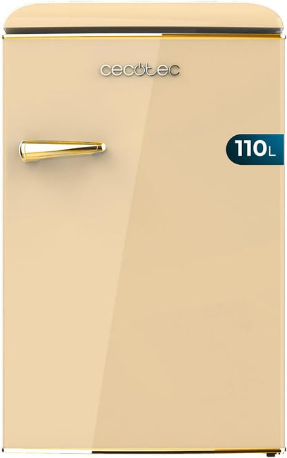 Mini Frigo Réfrigérateur Rétro Bolero Coolmarket TT Origin 110 Beige E. Mini Frigo Rétro Avec Une Capacité De 110L, Classe E, Icebox, LED Intérieur, Poignée Chromée, Plateaux En Verre
