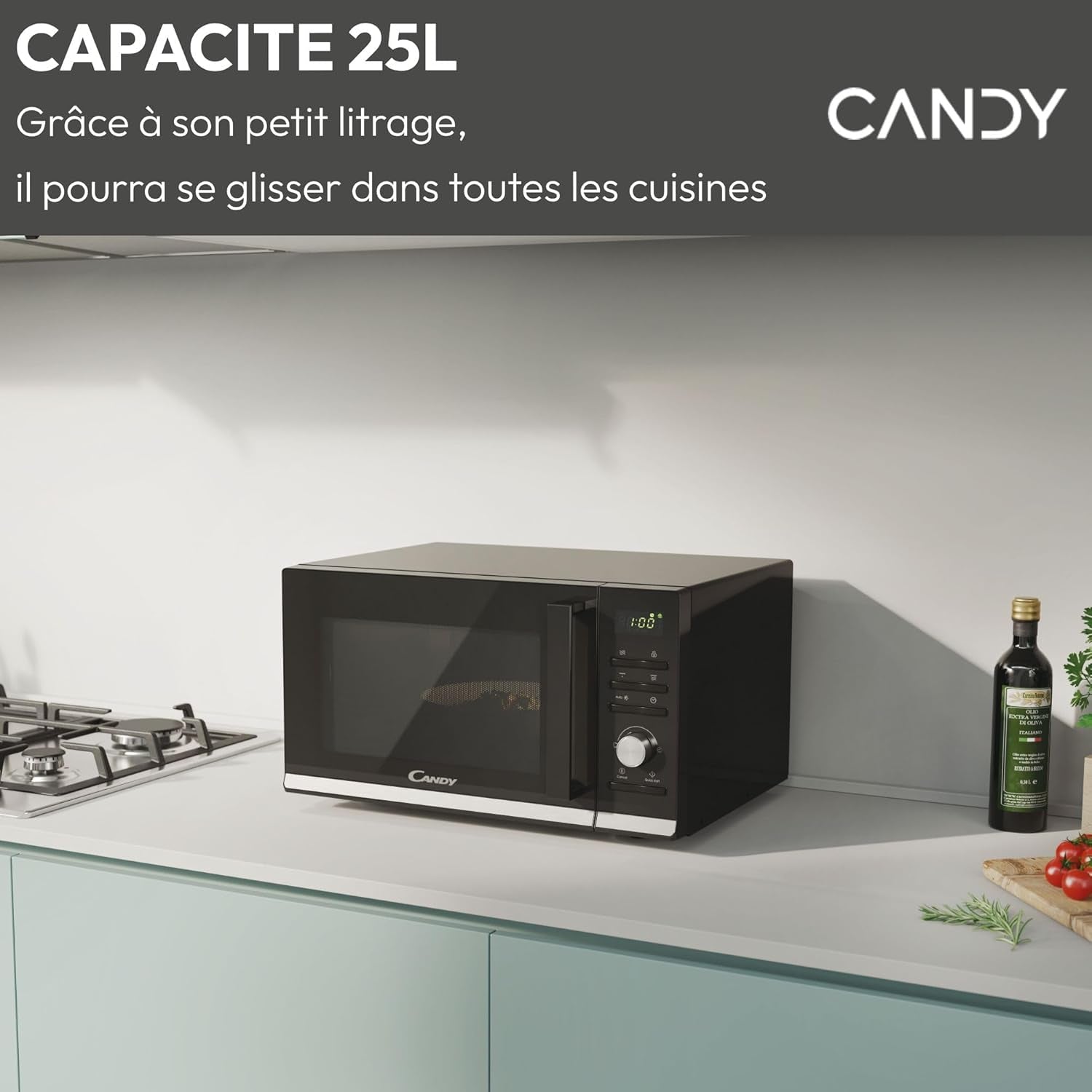 Moderna CMGA25TNDB Four Micro-Ondes Avec Grill, 900 W, 25 Litres,Fonction Décongélation, 20 Menus Automatiques, Nettoyage Facile, Noir