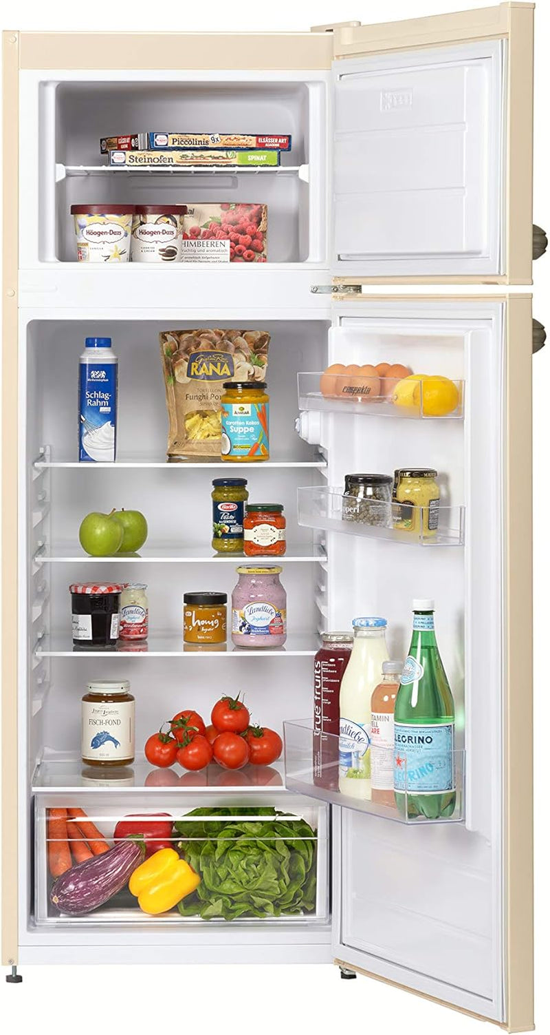Respekta Réfrigérateur Rétro Avec Congélateur Haut / 145 X 54 Cm / 213 L / Pieds Réglables En Hauteur / Mode Hiver / Fonction Congélation Rapide / KS144VC / En Creme