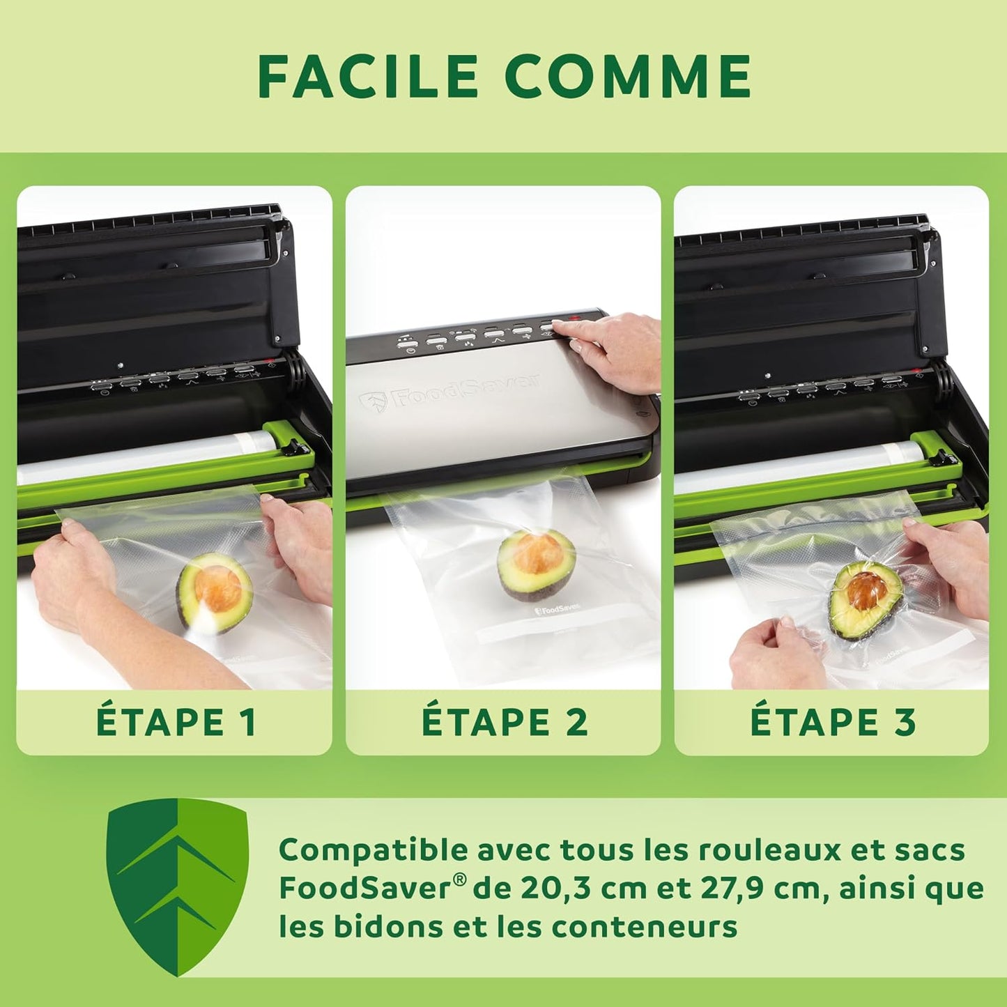 FFS005X Machine Sous Vide Avec Compartiment De Rangement Pour Rouleau Et Cutter, Fonction Pulse Pour Aliments Fragiles, Inclus Accessoires Et Sacs De Mise Sous Vide Assortis