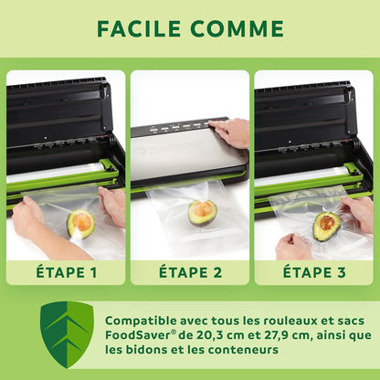 FFS005X Machine Sous Vide Avec Compartiment De Rangement Pour Rouleau Et Cutter, Fonction Pulse Pour Aliments Fragiles, Inclus Accessoires Et Sacs De Mise Sous Vide Assortis