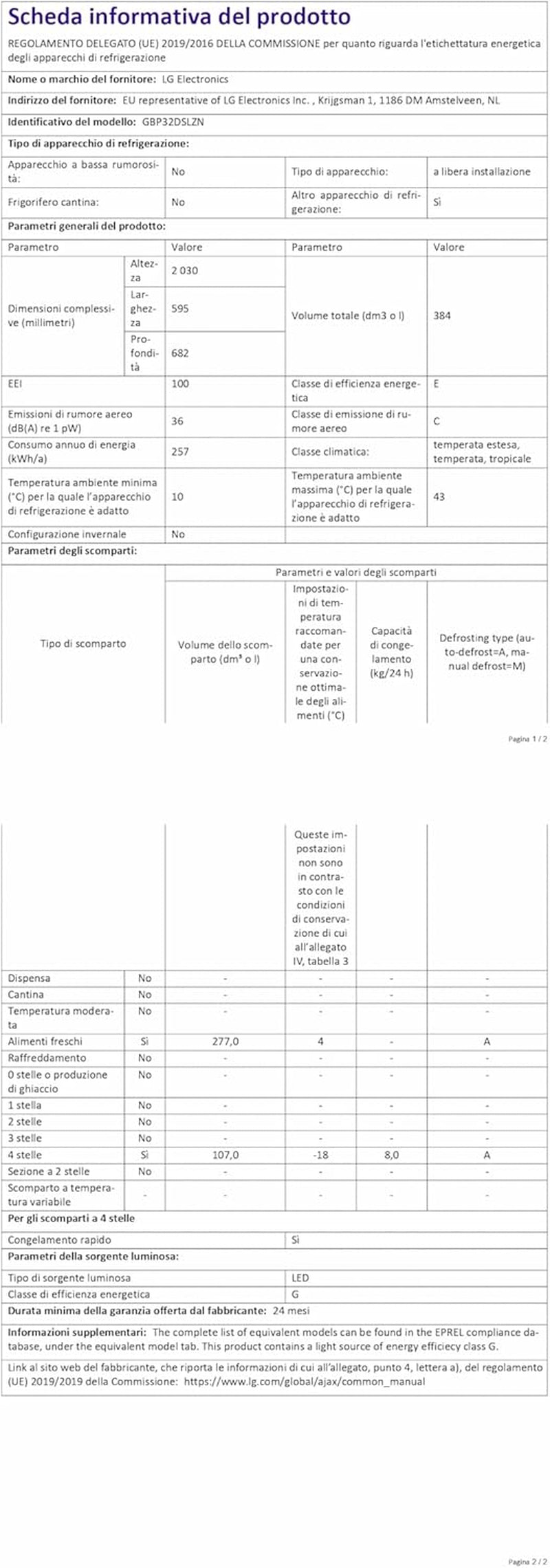 GBP32DSLZN Réfrigérateur-Congélateur Autoportante 384 L E Gris