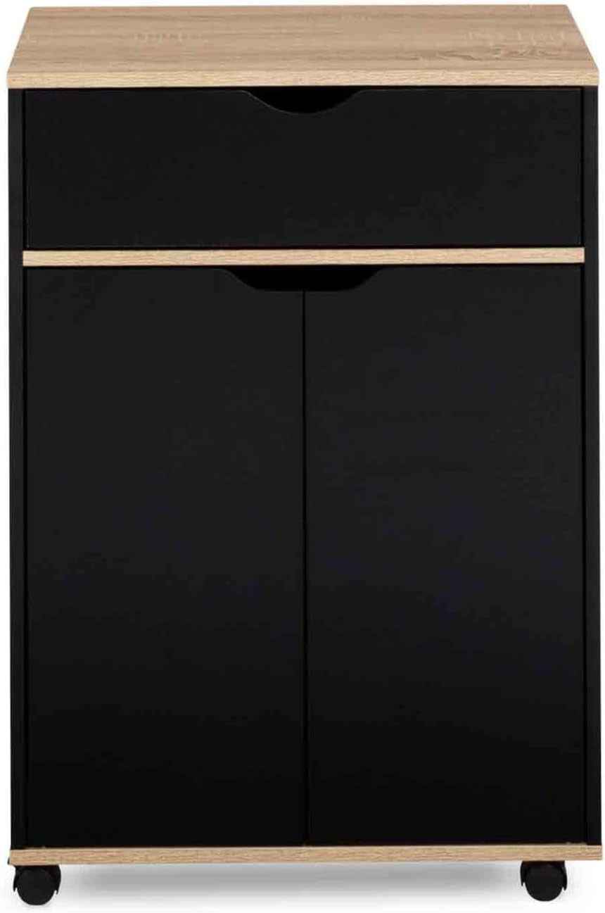 - Desserte De Cuisine Cosy Noir Et Bois | Avec Placard Et Tiroir, L. 60 Cm