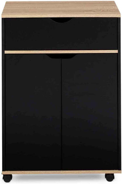 - Desserte De Cuisine Cosy Noir Et Bois | Avec Placard Et Tiroir, L. 60 Cm
