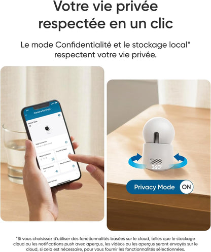 Eufy E30 4K Caméra Intérieure, Caméra De Surveillance Intérieure | Caméra Pour Bébés Et Animaux, 4K UHD, Rotation 360° Et Inclinaison, Vision Nocturne, Détection IA, Sans Frais Mensuels
