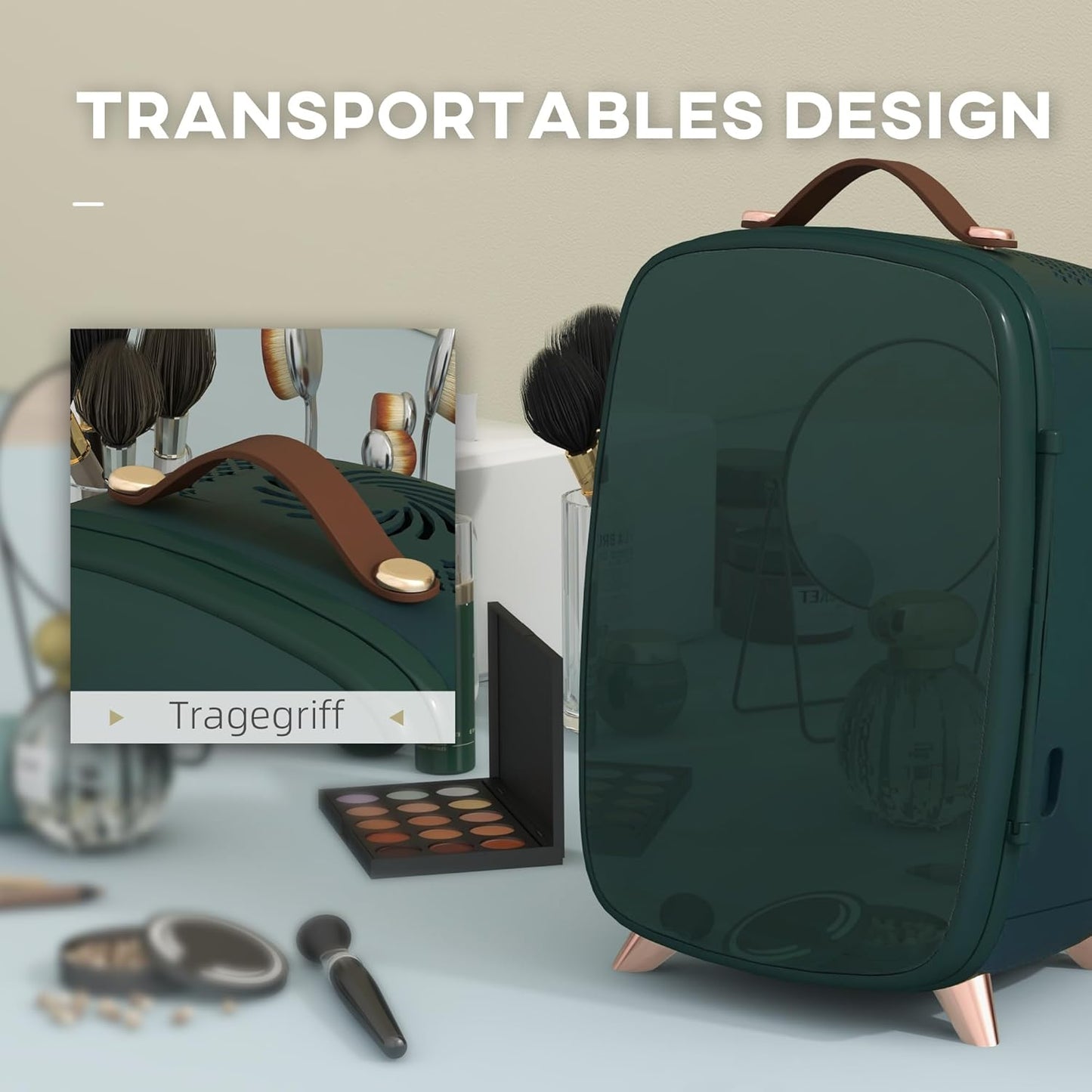 Mini Réfrigérateur 6 L - Réfrigérateur Cosmétique Avec Étagère De Rangement, Réfrigérateur De Beauté Avec Poignée, Pieds Pour Cosmétiques, Boissons, Vert Foncé