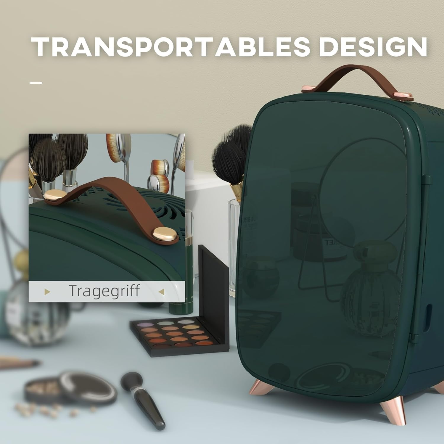 Mini Réfrigérateur 6 L - Réfrigérateur Cosmétique Avec Étagère De Rangement, Réfrigérateur De Beauté Avec Poignée, Pieds Pour Cosmétiques, Boissons, Vert Foncé
