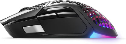 Aerox 5 Wireless - Souris Gaming Perforée RGB - Design Ultra-Léger Et Étanche - 9 Boutons - Bluetooth/2.4 Ghz - Capteur Optique Truemove Air 18K DPI