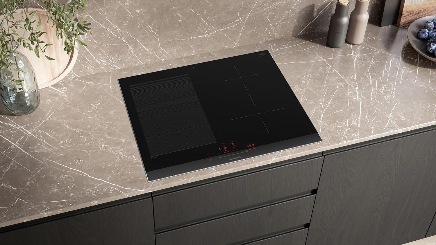 Siemens EX675HEC1E iQ700 Smart Induction Hob 60 cm Black with Adjustable Frame Varioinduction TouchSlider Pro Cooking Sensor - Burn Free Cooking