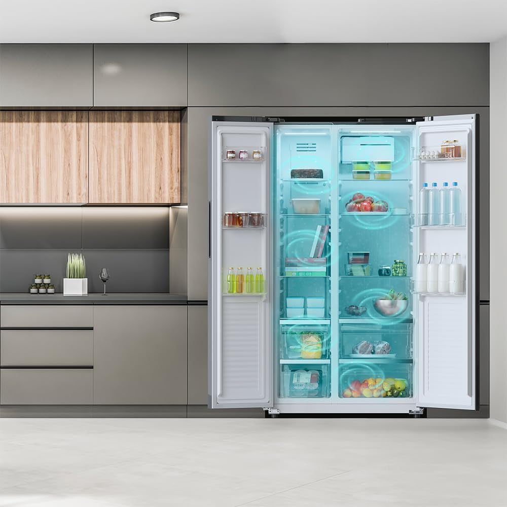 Réfrigérateur Américain De 550 Litres Bolero Coolmarket SBS 550 Glass D. 177 Cm De Hauteur Et 90 Cm De Largeur, Système Multi Air Flow, No Frost Total, Moteur Inverter Plus