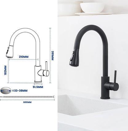Évier De Cuisine Noir 70 X 45 X 20 Cm Avec Robinet Noir Extensible En Granit Avec Bonde Et Trop-Plein, 1 Bac Encastrable À Partir De 80 Cm De Largeur D'Armoire, Évier De Cuisine Avec Robinet