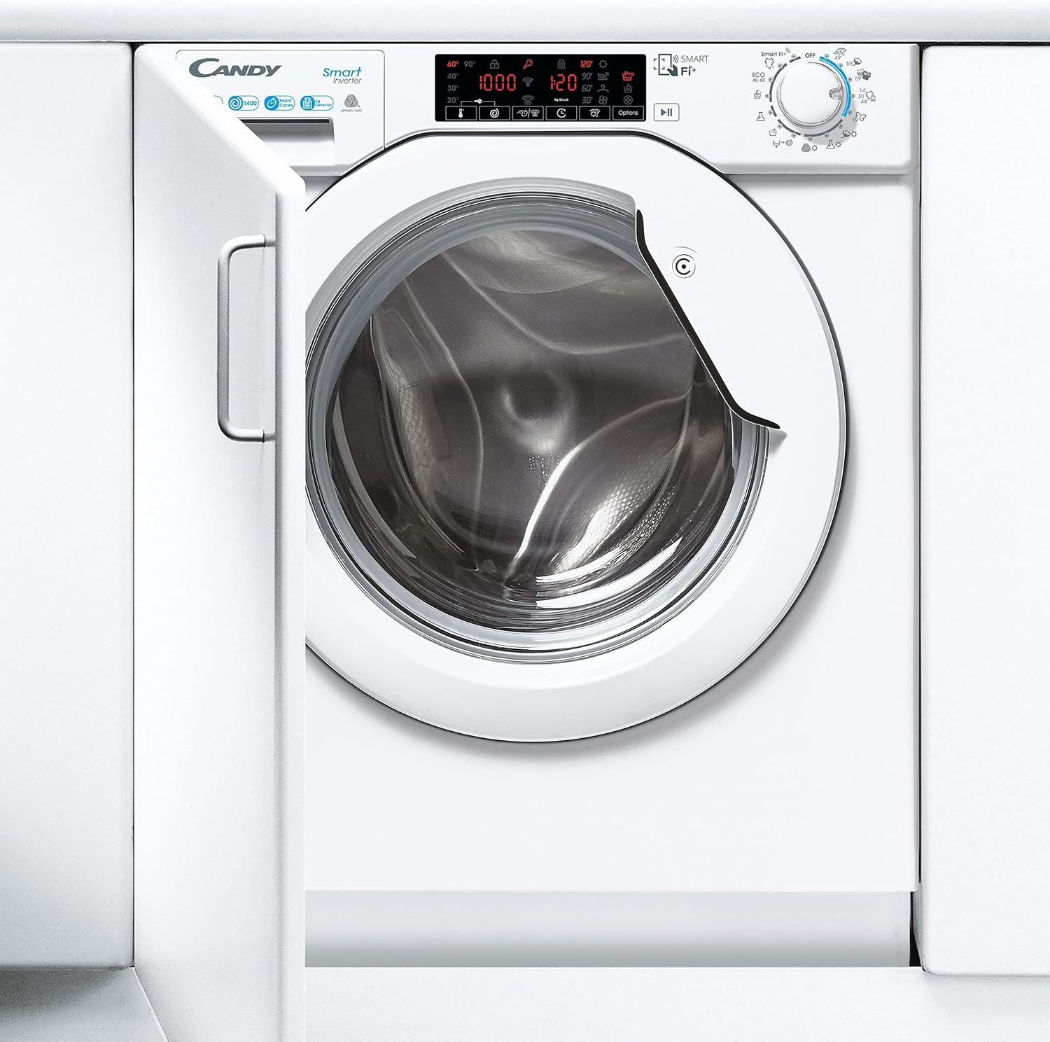 CBDO485TWME/1-S Lave-Sécheuse Intelligente Encastrable, Capacité 8 Kg, 1400 Tours, Charge Avant, Wi-Fi + Bluetooth, 60 X 53 X 82 Cm, Blanc, Classe D