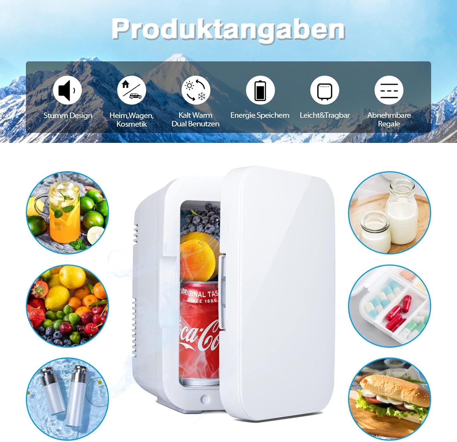 YOURLITE Mini Frigo De Chambre 2 En 1 4 Litres, Refroidissement Et Chauffage, Mini Réfrigérateur Portable AC/DC Convient Pour Conserver Les Aliments, Adapté Pour Chambre À Coucher, Bureau