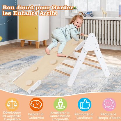GOPLUS 7 en 1 Triangle Arche Montessori, Arche d'escalade Enfants avec Toboggan Bois,Rampe, Échelle Réglable, Charge 50KG, pour Tout-Petits Bébé 1 Ans+(Gris)
