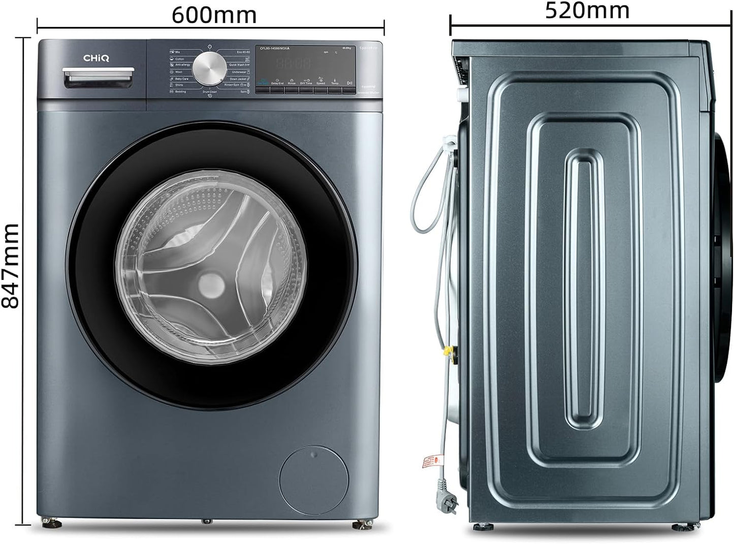 Lave-Linge CFL80-14586IM3XA, Chargement Frontal 8 Kg,Space Pro,Moteur Inverter Stable, 1400 Tr/Min, Programme Intelligent À IA, Fonction Vapeur, Lavage Rapide 15 Minutes, 15 Cycles Lavage, Gris