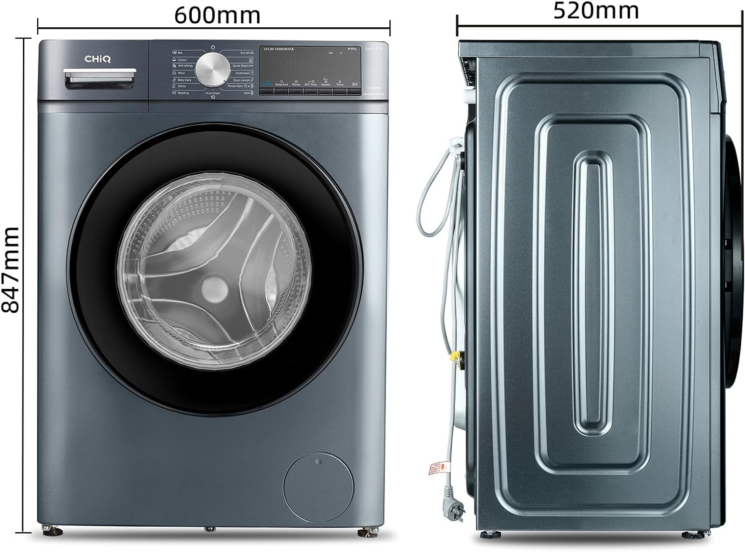 Lave-Linge CFL80-14586IM3XA, Chargement Frontal 8 Kg,Space Pro,Moteur Inverter Stable, 1400 Tr/Min, Programme Intelligent À IA, Fonction Vapeur, Lavage Rapide 15 Minutes, 15 Cycles Lavage, Gris