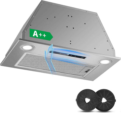 Hotte Aspirante 52Cm Encastrable, 400M³/H Hotte Cuisine, 3 Vitesses & Fonction Booster, Gestuelle, Tactile, Éclairage LED, Évacuation & Recyclage D'Air Avec Filtre À Charbon Et Conduit