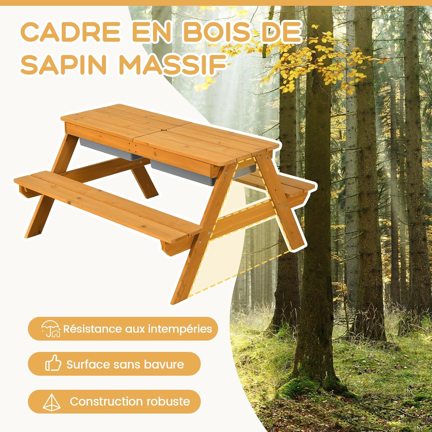 GOPLUS Table Enfant avec Banc et Parasol, 3 en 1 Banc Convertible avec Plateau Amovible et 2 Boîtes de Rangement, Table d’Activité en Bois pour Extérieur, Jardin (Vert+Blanc)