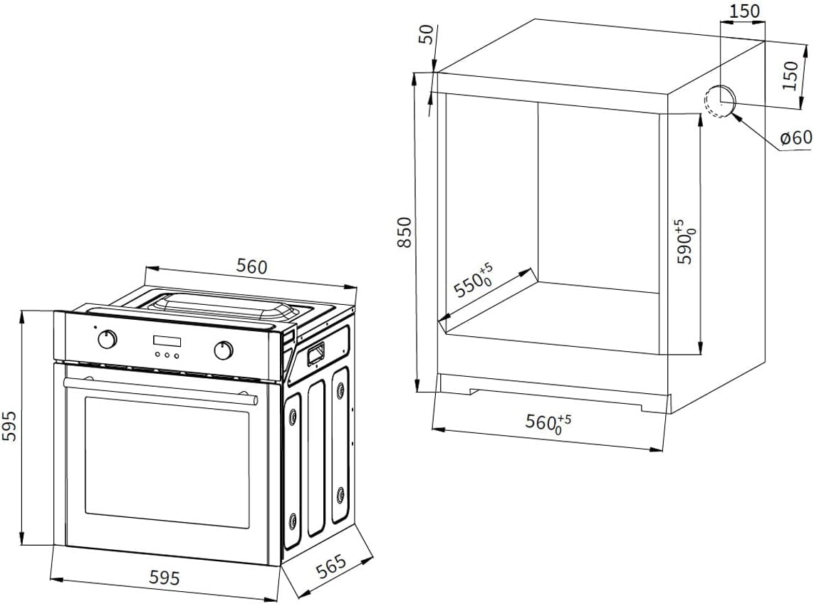 Cuisinière: Four Encastré 60Cm EB8005ED + 59Cm Plaque À Induction IH85900RL | Fonction Pizza | Grill | Air Circulant | Air Chaud | Minuterie Automatique | SET8005IH859RL