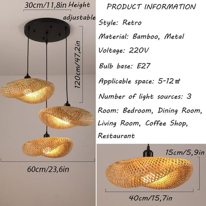 Luminaire Plafonnier Rétro Boho 3 Lumières Lustre Abat-Jour En Rotin Naturel Lampe Suspendue E27 Suspension Luminaire Suspendu Avec Abat-Jour En Osier Pour Cuisine Salon Café Luminaire En Rotin
